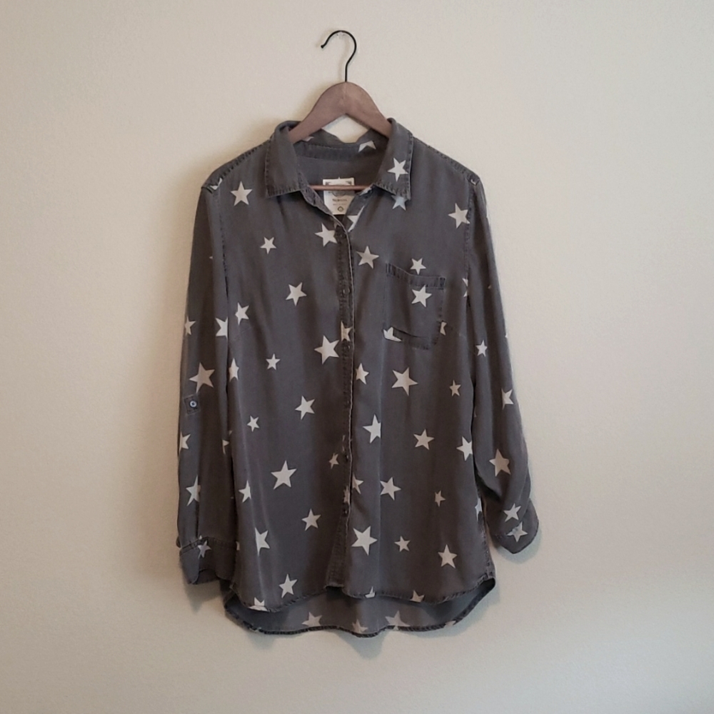 Style & Co Women's Chambray Star Button Up Shirt